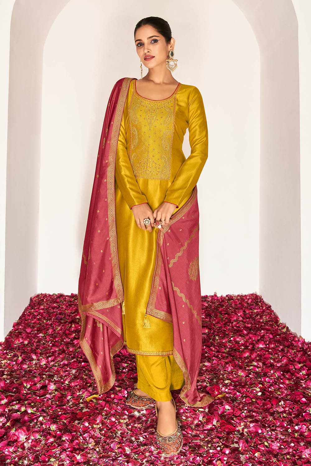 Yashi Round Neck Full Sleeves Yellow Anarkali Suit Set for Women Online –  UrbanStree